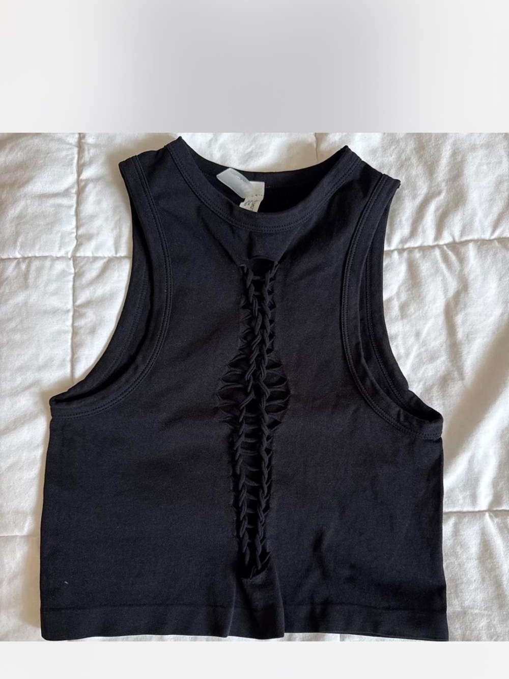 a new day Black Sleeveless Crop Tank with Braided Center Detail